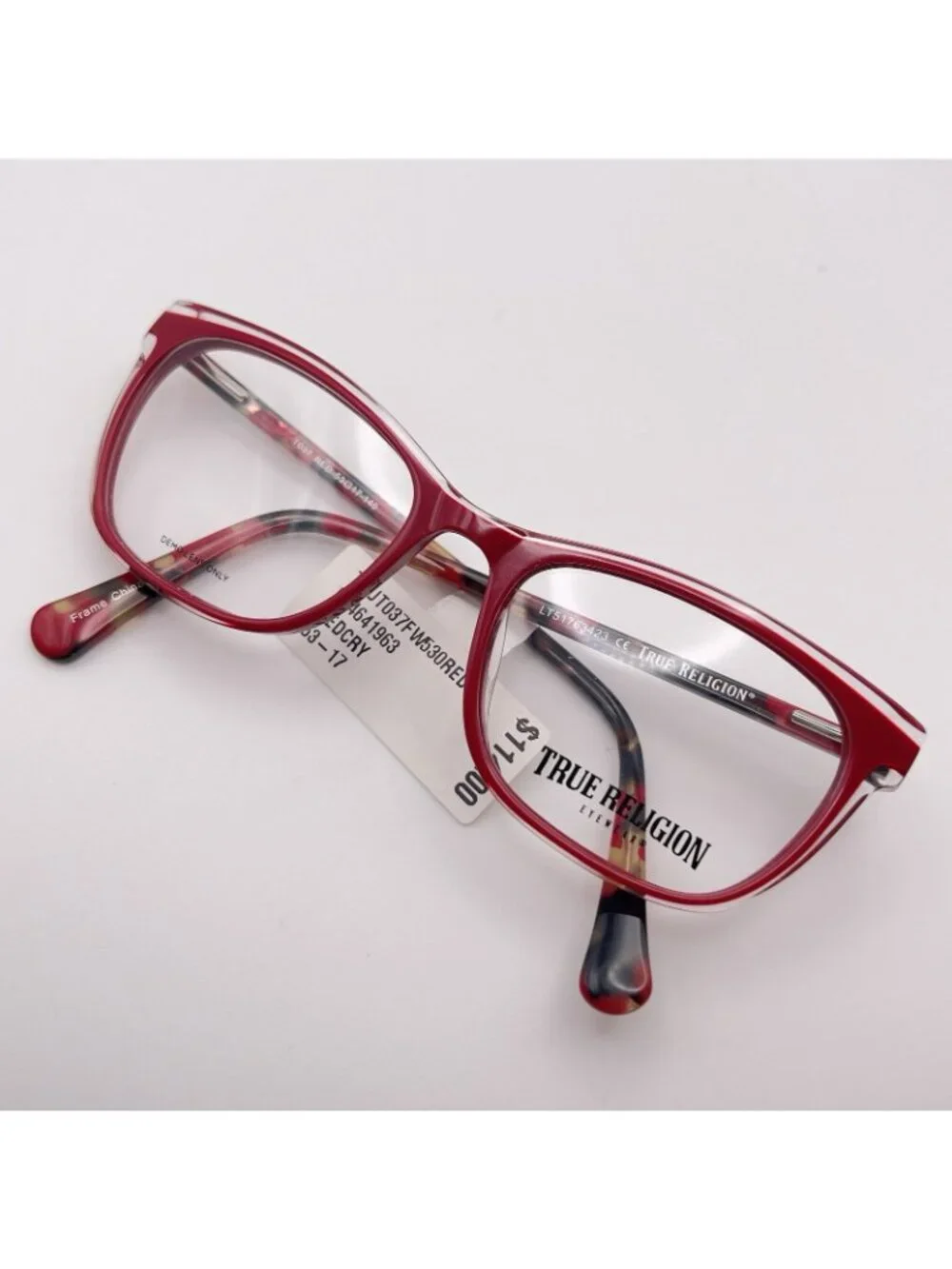True Religion TRU T037 Eyeglass Frames Full Square Red Black Marble 53-17-140